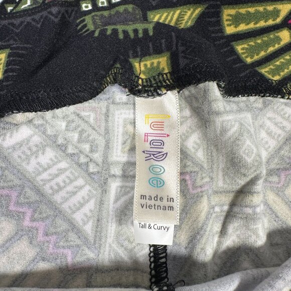 LuLaRoe Aztec Tribal Eagle Bird Black White Yellow Pink Leggings One Size OS New - Picture 3 of 6